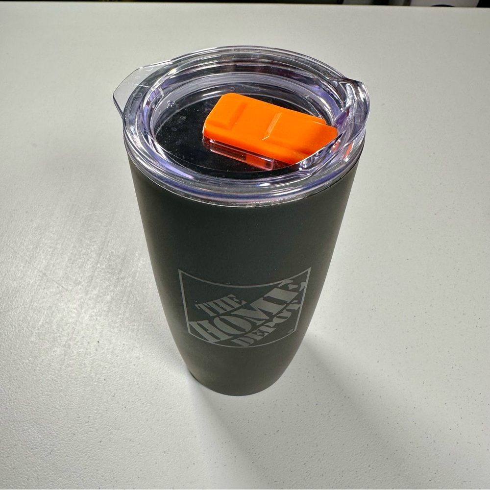 19oz Home Depot All Black Tumbler with clear lid